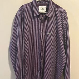 Lacoste Soft Purple Stripe Button Up Long Sleeve Shirt NWT Size XL Tall